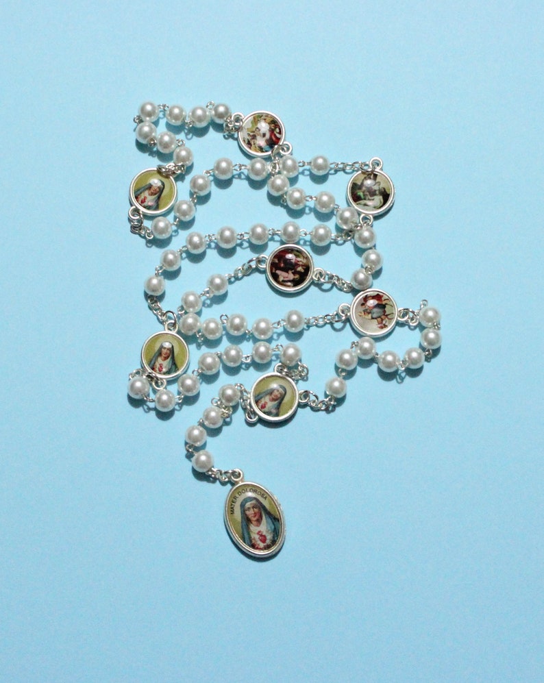 Servite Rosary Our Lady of the Seven Sorrows White Beads Mater Dolorosa ...