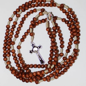 20 Decade Brown Wood Beads Rosary on Strong Cord Holy Rosary of Sacred Mysteries, The Mysteries of the Rosary, The Rosary Mysteries
