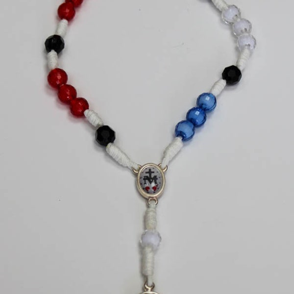 Chaplet of Saint Charbel Red White Blue Black Plastic Beads on White Cord, Rosary of St.Charbel, Chaplet of St Charbel, Rosary of St Charbel