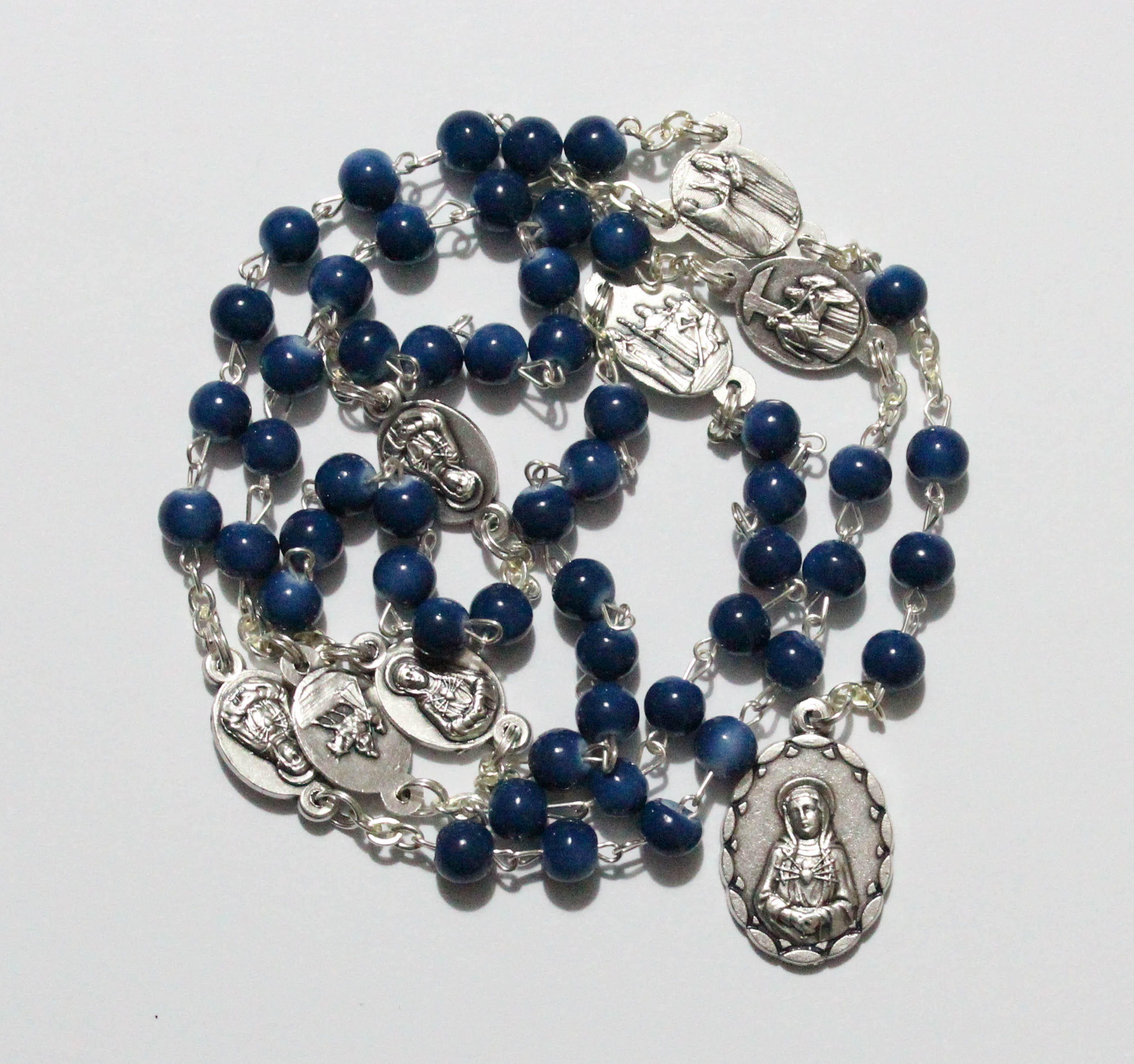 Our Lady of the Seven Sorrows Servite Rosary Blue Glass Beads Silver ...