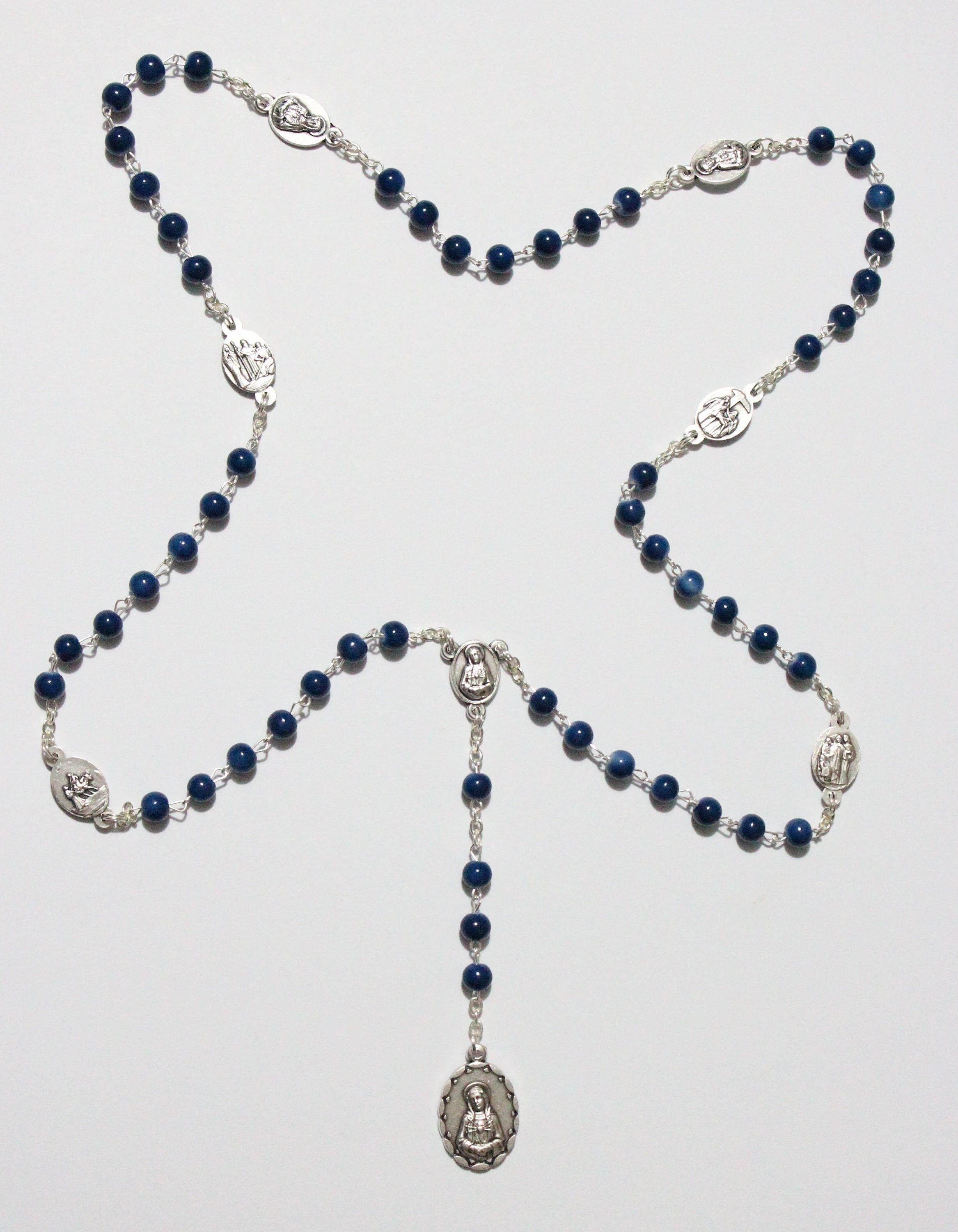 Our Lady of the Seven Sorrows Servite Rosary Blue Glass Beads Silver ...
