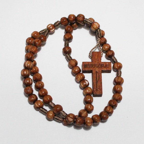 Small 12.2 inches Rosary made of Wood Beads and Wood Cross on cord, Pocket Wooden Rosary, Wooden Rosaries, Wooden Beads Rosary, Wood Rosary