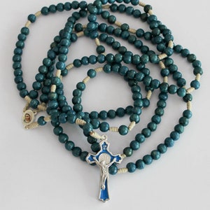 20 Decade Blue Wood Beads Rosary on Strong Cord Holy Rosary of Sacred Mysteries, The Mysteries of the Rosary, The Rosary Mysteries