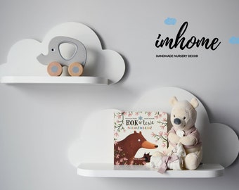 Set di 2 mensole nuvola, mensola nuvola, mensola per bambino, decorazione da parete per l'asilo nido, camera dei bambini, decorazioni murali, nuvola bianca, mensola in legno, decorazione