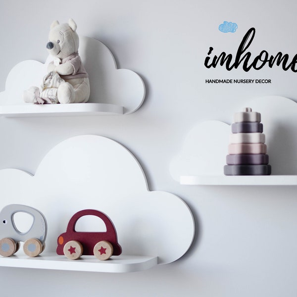 Set di 3 mensole nuvole, mensola nuvola, mensola per bambino, decorazione murale asilo nido, camera dei bambini, decorazioni murali, nuvola bianca, mensola in legno, decorazione