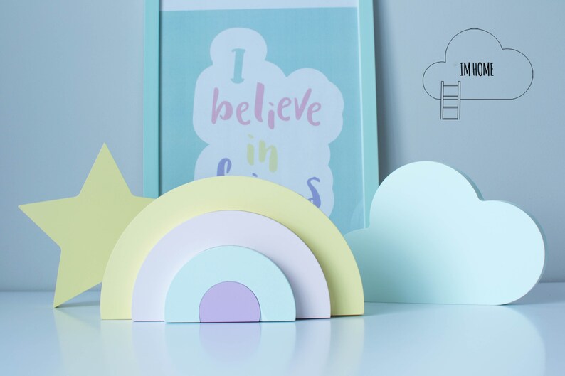 Set of 3 Nursery Decor, Rainbow Decor, Star Decor, Cloud Decor, Shelves ...