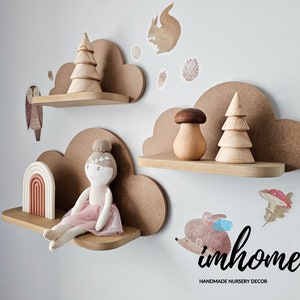 Lot de 3 étagères nuage, étagère pour bébé, décoration murale pour chambre de bébé, chambre d'enfant, décoration murale, nuage blanc, étagère en bois, décoration image 4