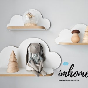 3er Set Schweberegale Weiße Wolke - Kinderzimmer Wanddekoration für Kinderzimmer, Vormontiertes Holzregal, Babyzimmer Aufbewahrung