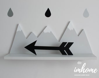 Mountain Shelf, Wooden Shelf, Wood Mountain, Nursery Decor, Kids Bedroom, Wall Artwork, White Shelf, Wall Decor