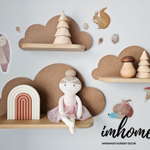 Lot de 3 étagères nuage, étagère pour bébé, décoration murale pour chambre de bébé, chambre d'enfant, décoration murale, nuage blanc, étagère en bois, décoration image 1