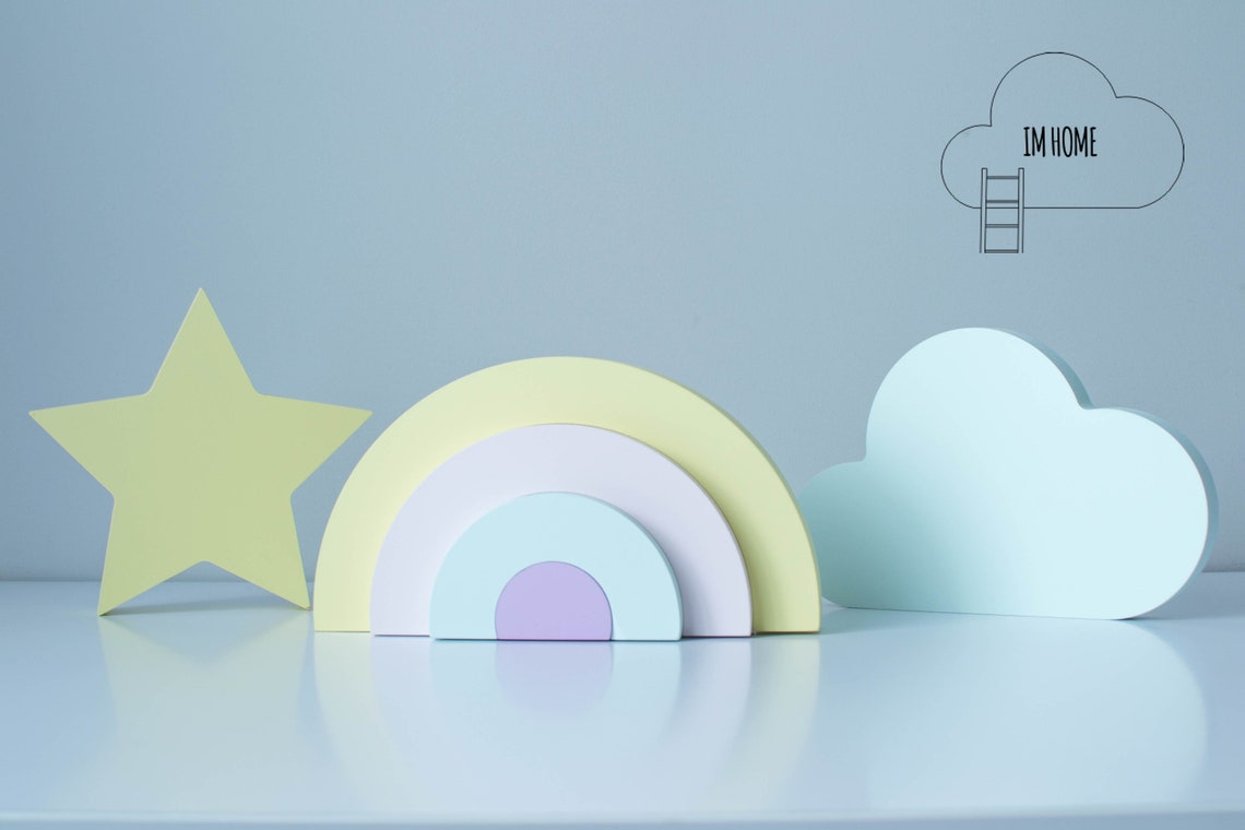 Set of 3 Nursery Decor, Rainbow Decor, Star Decor, Cloud Decor, Shelves ...