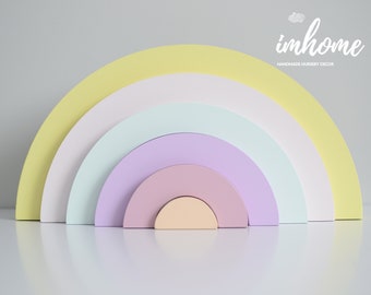 Vrijstaande regenboog, houten regenboog, regenboog kinderkamer decor, pastel regenboog