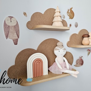 Lot de 3 étagères nuage, étagère pour bébé, décoration murale pour chambre de bébé, chambre d'enfant, décoration murale, nuage blanc, étagère en bois, décoration image 2