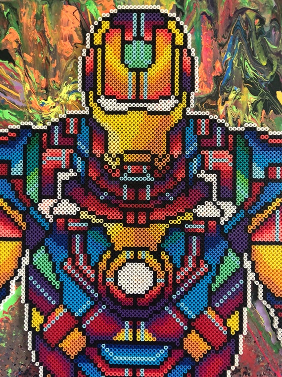 Iron Man Perler Beads on Canvas Perler Art Pixil Art Etsy
