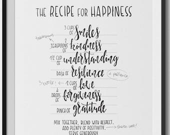 Hand lettered wall print, kitchen printable wall art, calligraphy print, kitchen printable quote, happiness print, instant download