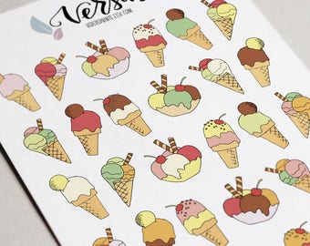 Ice Cream Stickers, Planner Stickers, Sweets Stickers, Hand-Drawn Stickers, Ice Cream stickers, Planner Accessories