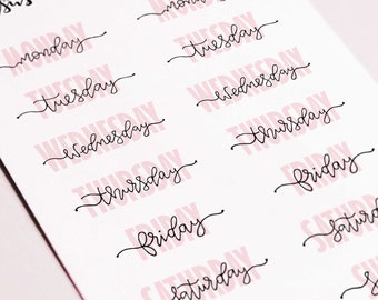 Weekly Planner Stickers, Week Days Stickers, Daily Stickers, Hand-Lettered Stickers, Days Of The Week, Calendar Stickers