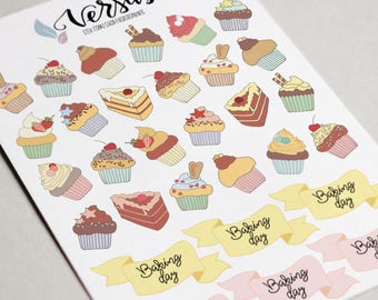 Cupcakes Stickers, Planner Stickers, Sweets Stickers, Hand-Drawn Stickers, Baking Day stickers, Planner Accessories