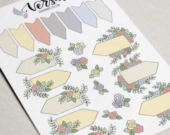 Floral Stickers, Roses Stickers, Decorative Labels Stickers, Hand-Drawn Stickers, Planner Decoration,  Planner Accessories