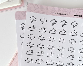 Weather Icon Stickers, Minimalist and Functional Doodled Planner Icons for A5, Personal, Pocket Rings and Journals