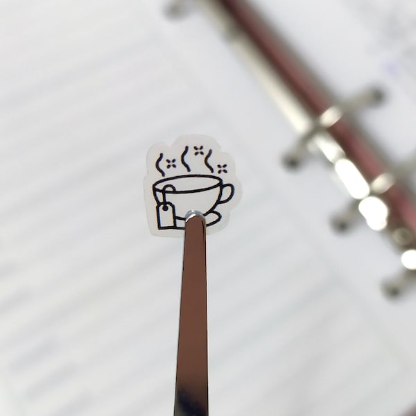 Tea Cup Planner Stickers, Clear Mini Icons, Minimal Stationery, Tea Lovers Stickers