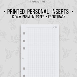 Inserti STAMPATI Per Agende a 6 Anelli, Refill per Planner Personal, Stile Minimal con Pagine a Quadretti, Fronte e Retro