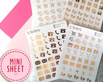 Mini Everyday Icon Planner Stickers, Foiled Functional Planner Symbols, Rose Gold Foil, Planner Accessories