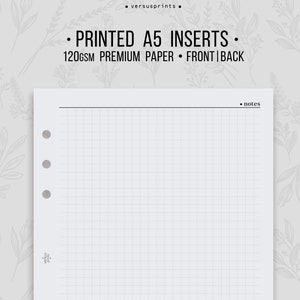 Inserti STAMPATI Per Agende A5 a 6 Anelli, Note Refill per Planner, Stile Minimal, Pagine a Quadretti Fronte e Retro, Carta 120gsm