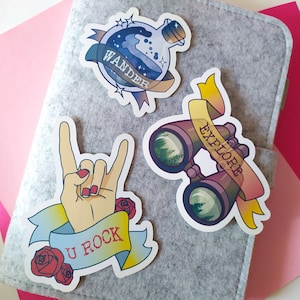 Sticker Fustellati Disegnati a Mano, Motivo Natura, Avventura e Viaggio