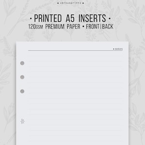 Inserti STAMPATI Per Agende A5 a 6 Anelli, Note Refill per Planner, Stile Minimal, Pagine a Righe Fronte e Retro, Carta 120gsm