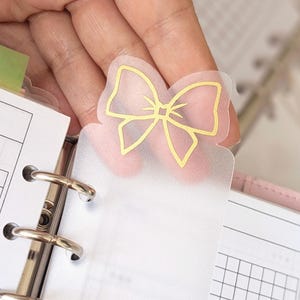 Frosted Bow Page Marker for Planners and Journals, PVC Bookmark and Matt Gold Vinyl Bow, All Planner Sizes