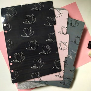 Divisori Floreali Minimal per Agende e Planner 6 Fori, Set di 3 Divisori Fronte|Retro, Motivo Floreale Stilizzato