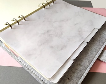 Minimal Marbled Planner Dividers, Laminated Double-Sided Inserts Planners, 4, 5 or 6 Side Tabs