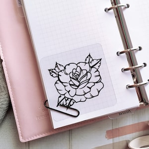 Clear Planner Card, Black Vinyl Rose Task Card, Minimal Decorative Journal Accessories, Transparent PVC Card, Scrapbooking Deco