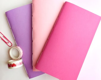 3-Pack Notebook, Hand-stitched Journal Inserts, 60 pages, Pink Tones, Dotted, Lined, Grid, Plain