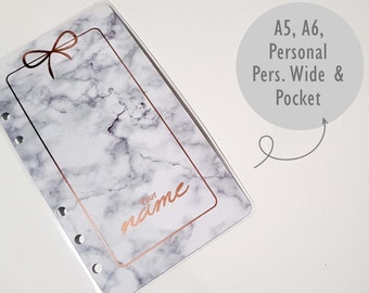 Planner Dashboard, A5, A6 Personal Pocket Dashboard, Rose Gold Foil, Marble Dashboard, Custom Planner, Ribbon Insert, Diary Accessories