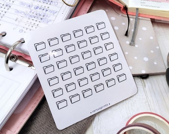 File Folder Icon Stickers, Set of 36 Mini Planner Transparent Stickers, Functional Icons