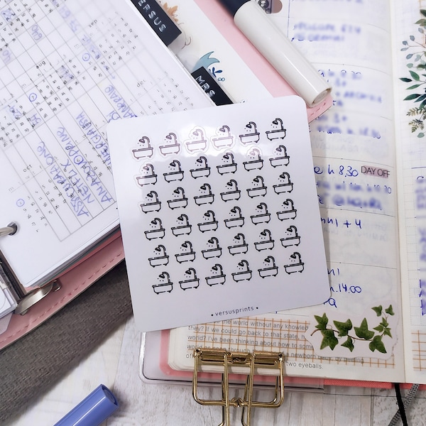 Bath Clear Icon Stickers, Set of 36 Mini Me Time Planner Stickers, Functional Stationery