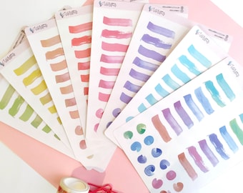 Watercolor Stickers, Brush Stroke & Dots Labels, Writable Planner Stickers, Functional Stickers
