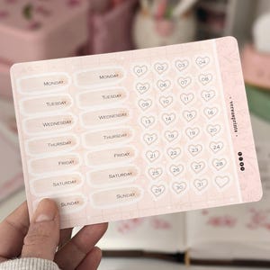 Sticker Date e Giorni Settimana per Planner e Journal, Stile Acquerello, per Spread Rosa Pastello, Adesivi Decorativi