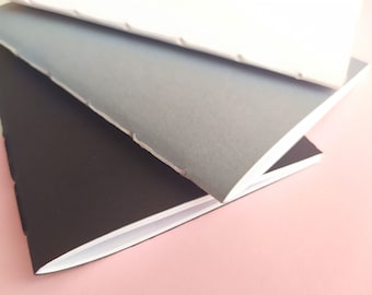 Set of 3 Notebooks, Agenda Diary Refills, Hand-stitched Inserts, 60 pages, Grey Tones, Dotted, Lined, Grid, Plain Paper