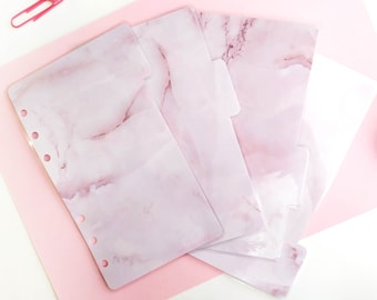 Pink Marbled Laminated Dividers for Ring and Disc Planners, A5, Personal, Pocket, Minimal Planner Tabs