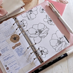 Planner Dashboard, Fiori in bianco e nero per planner A5, Personal, A6, Pocket e Disc, Carta plastificata Premium, Inserto in stile minimale