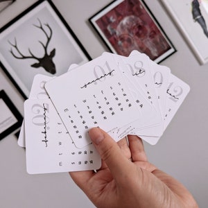 2024 Calendar Planner Cards, Set of 12 Cardstock Months, Monday or Sunday Start, Minimal Style Journaling Cards