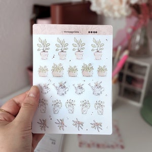 Adesivi Decorativi Giardinaggio, Sticker Botanici, Disegnati a Mano, Colori Tenui, Stile Acquerello