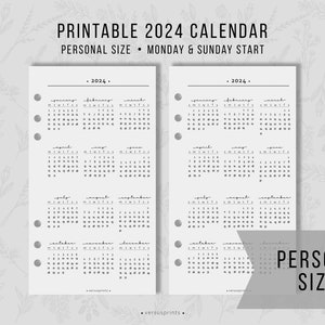 Printable 2024 Calendar Insert for Personal Size Planners, Sunday ...