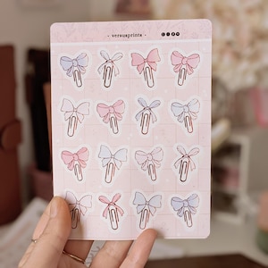 Adesivi Graffette con Fiocco, Sticker per Planner, Agende, Adesivi Decorativi Clip, Accessori Scrapbooking
