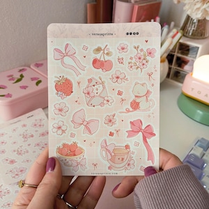Adesivi Primaverili Fiori, Ciliegie e Fragole, per Planner e Agende, Adesivi Decorativi Scrapbooking, Disegnati a mano, Colori Pastello