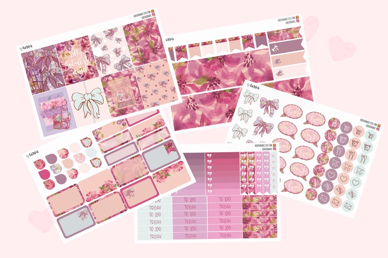 Weekly Planner Sticker Kit, 5 Sheets, Girly Floral Stickers, Watercolor Sticker Kit image 2