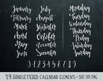 Months overlay clipart, hand lettered calendar elements clipart, calligraphy overlay, cards and invitations decorations, instant download